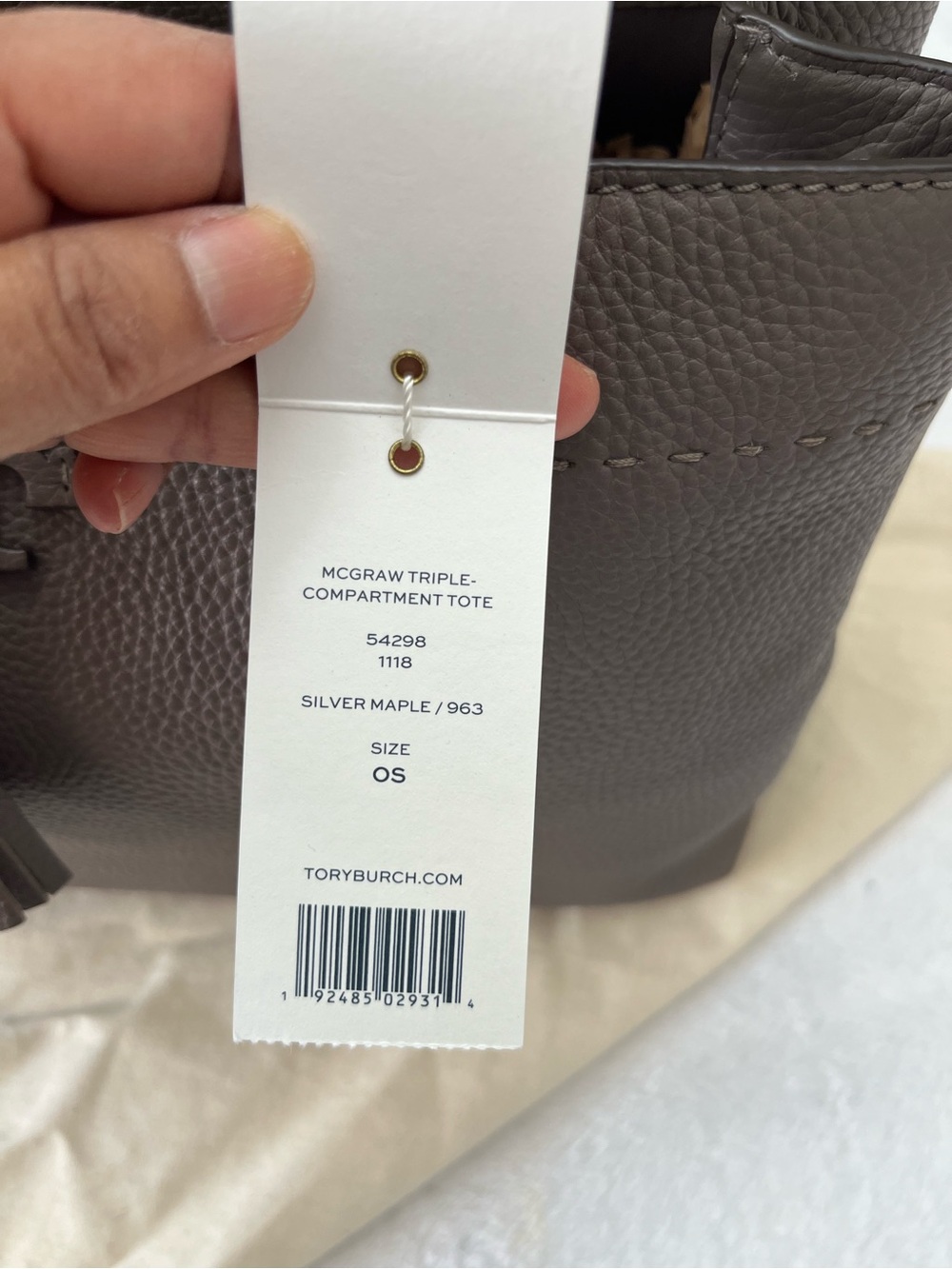 Tory Burch McGraw Triple Compartment Leather Tote Bag Silver Maple NWT 54298 - Picture 13 of 17
